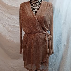 Miss Lola Rose Gold Plunge Neck Sparkle Mini Dress Sz. Small